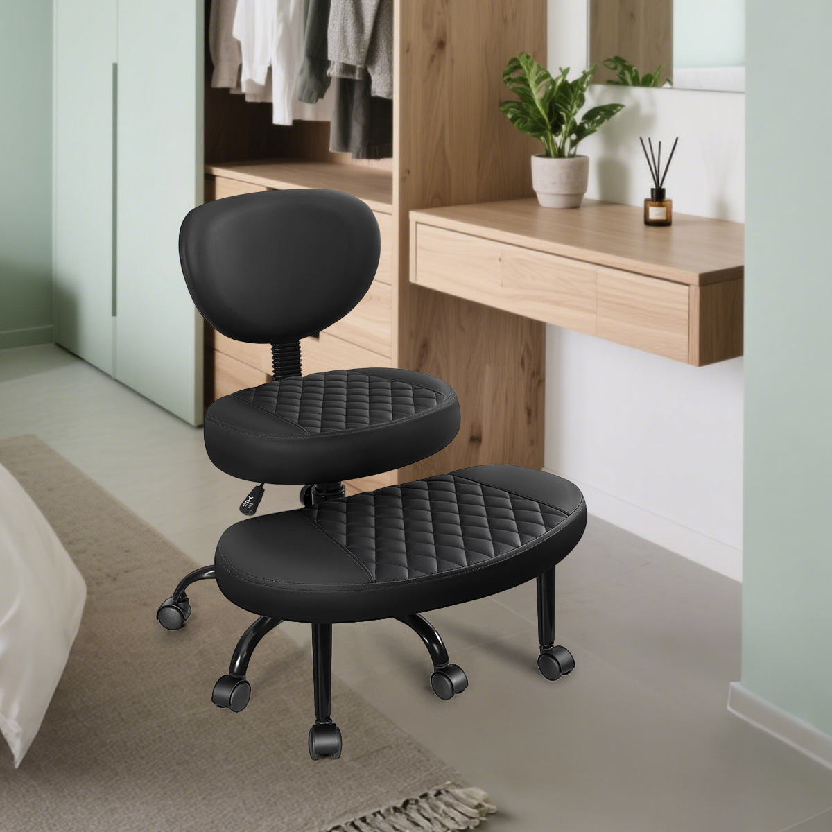 Ergonomic cross-legged office chair na may 360 ° swivel footrest at adjustable taas