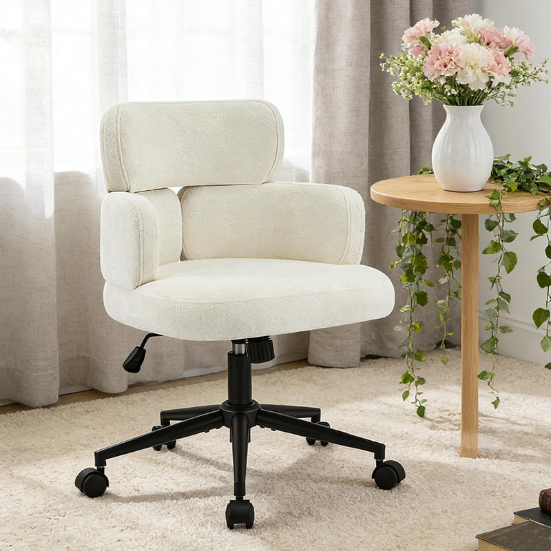 Clover-Shaped Upholstered Swivel Office Chair na may Adjustable Height at Armrests